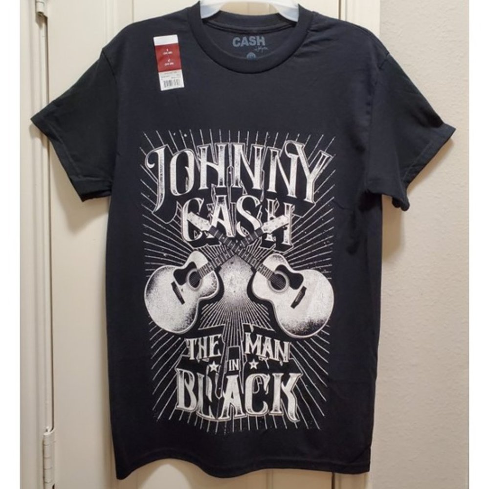 NWT Johnny Cash Unisex Black Short Sleeve Graphic Tee Shirt Guitar Size S